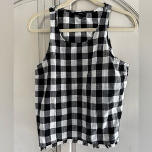 DREW Gingham Check Tank Top Size Medium Black White Sleeveless Fringe Hem